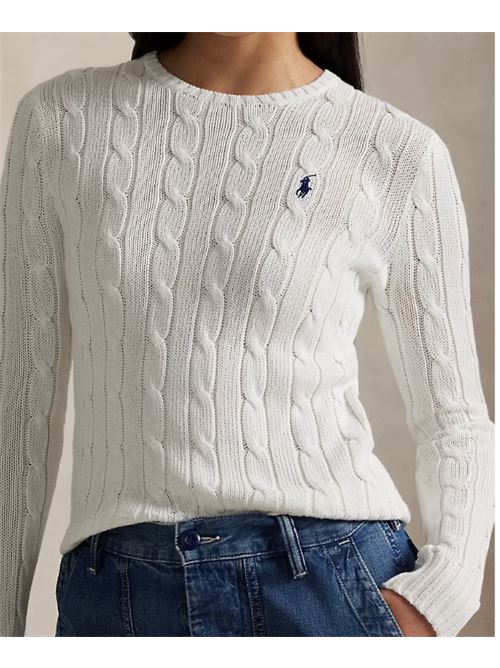 Crew neck sweater in cable knit cotton LAUREN RALPH LAUREN | RINETT-LONG SLEEVE-PULLOVER.WHITE